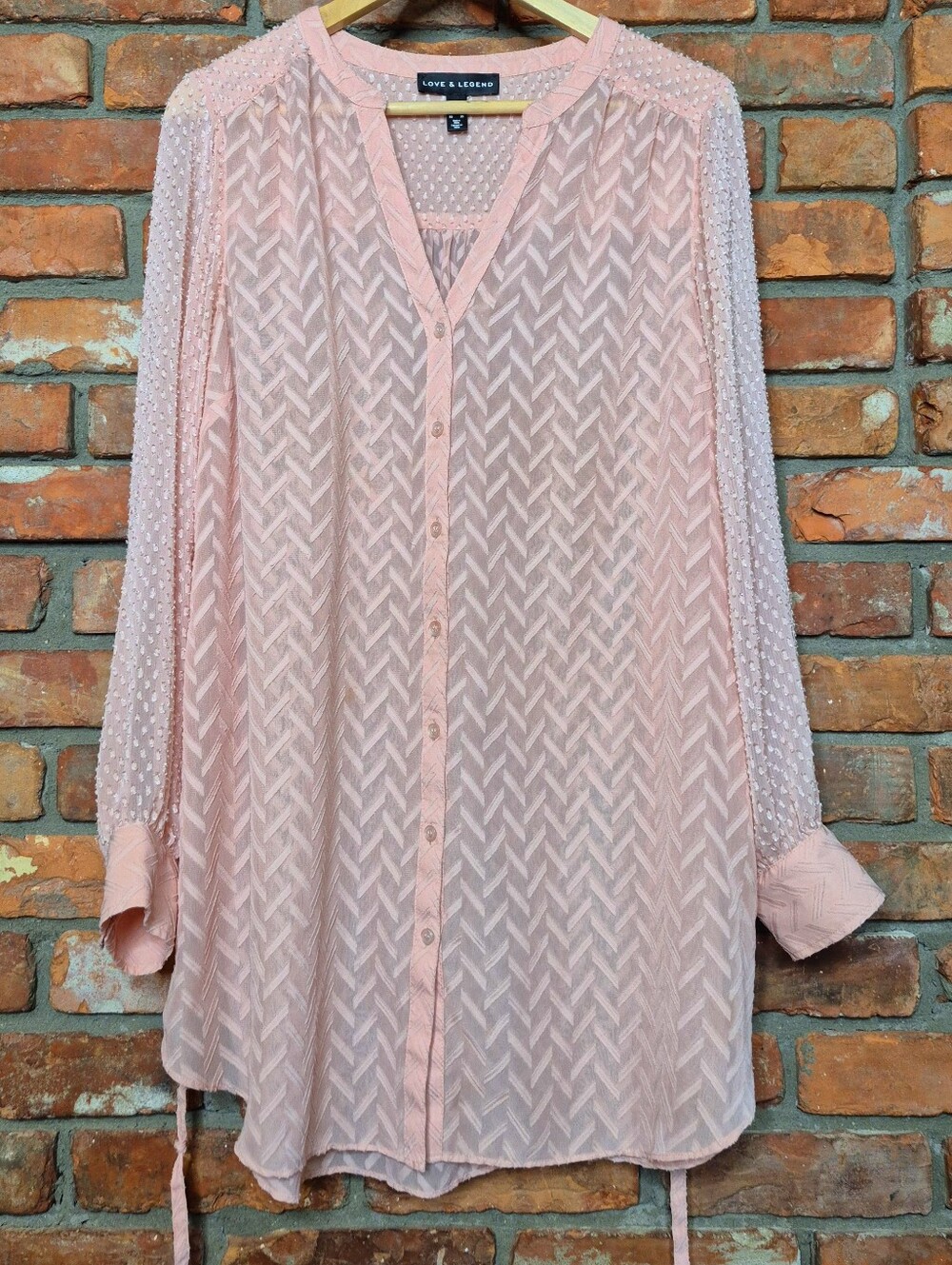 Love & Legend Blush Pink Textured Sheer Tunic Blouse Size 16